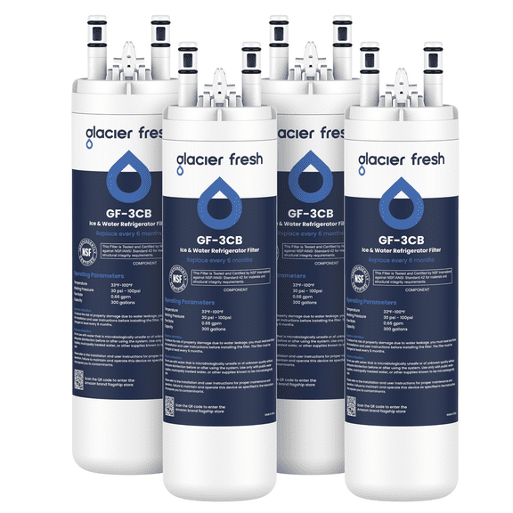 GLACIER FRESH WF3CB Refrigerator Water Filter Replacement for PureSource 3, 706465, WF425, PS3412266, AP4567491, 242017800 Refrigerator Water Filter, Pack of 4