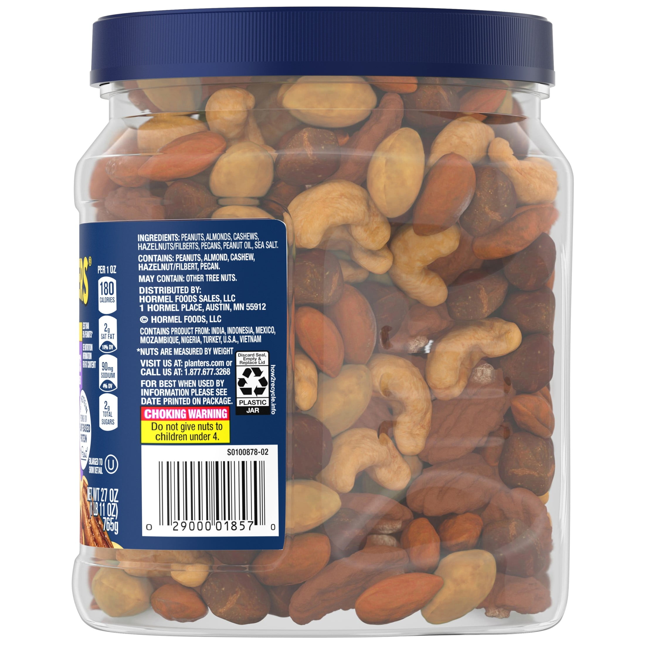 (6 pack) PLANTERS Salted Mixed Nuts, Party Snacks, Plant-Based Protein, 27 oz Canister