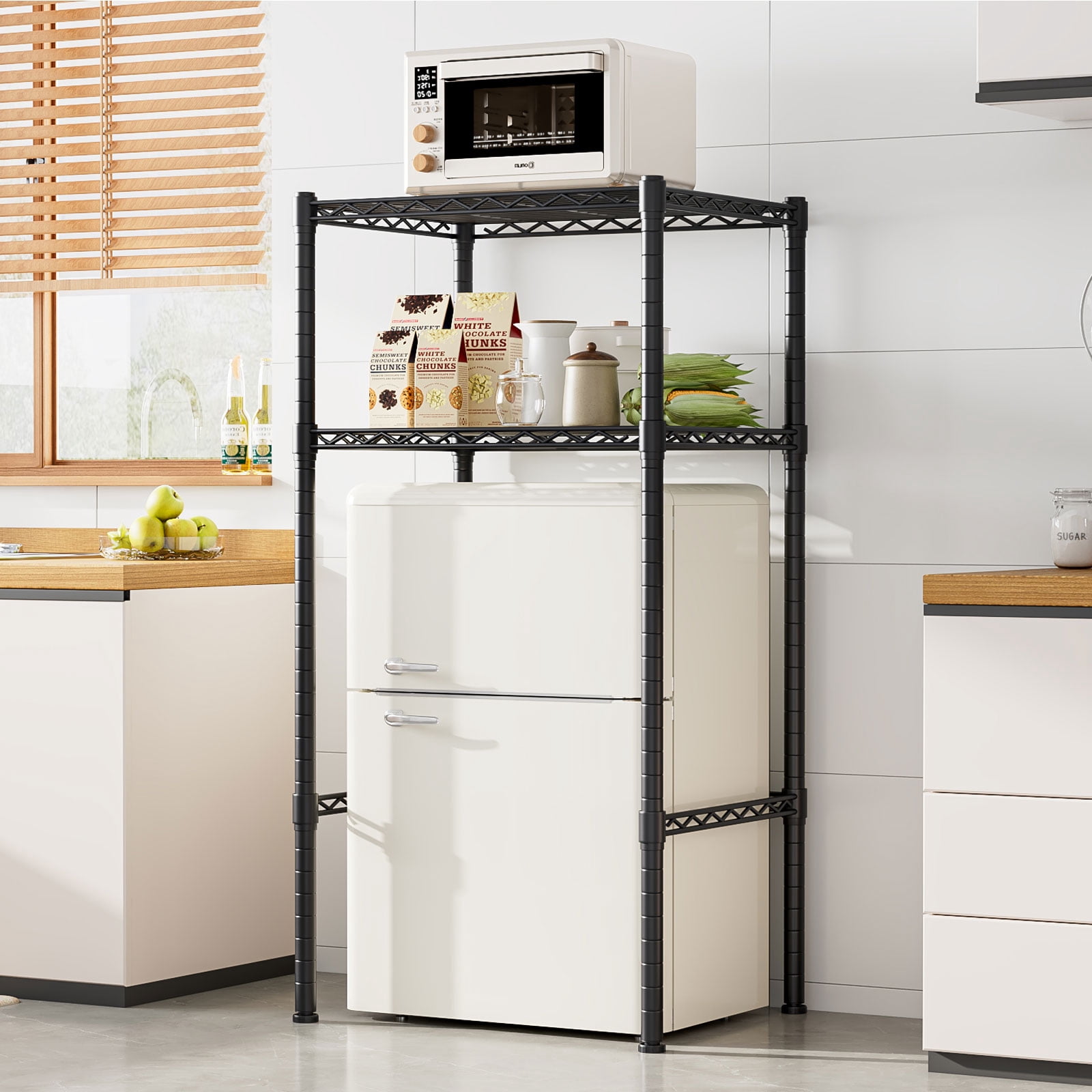 Mini Fridge Stand Adjustable Height Storage Shelf Metal   Storage Rack Trash Can and Microwave Stand for Dorm, Kitchen,   Office, Apartment