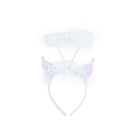 Lux Accessories White Angel Wings Furry Feather Halo Costume Fashion Headband