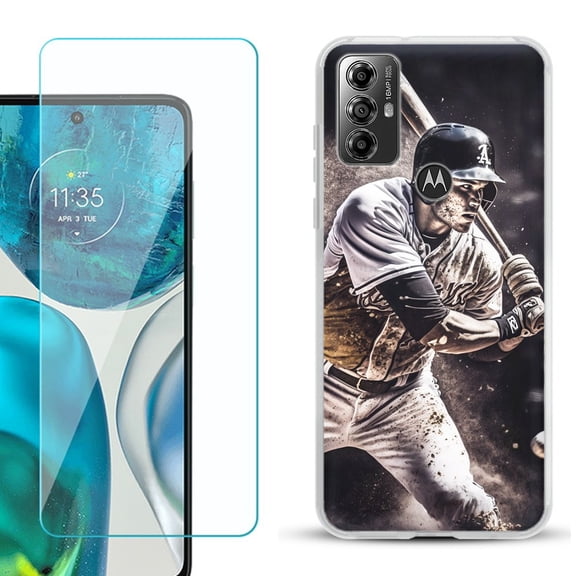 OneToughShield ® for Motorola Moto G Play 2023 Shockproof Fashion Phone Case, with Tempered Glass Screen Protector - Baseball Player