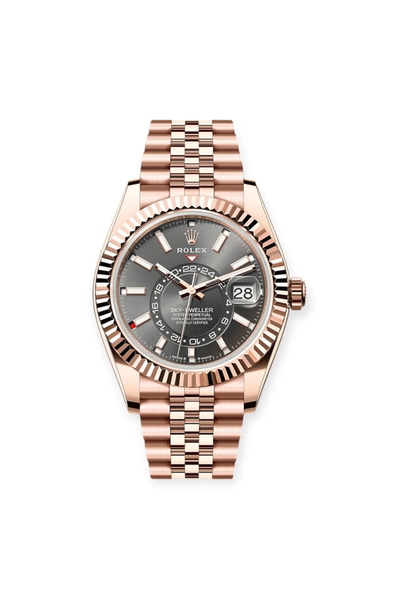 Pre-Owned Rolex Everose Gold Sky-Dweller 336935 Slate Index Dial On a Jubilee Bracelet