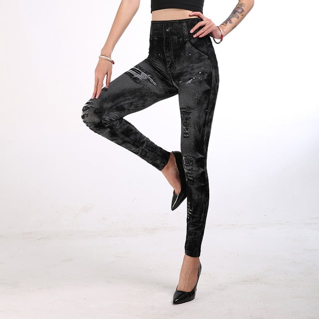 Leggings de mezclilla de imitación para mujer, pantalones hasta los tobillos y la cadera, multicolor