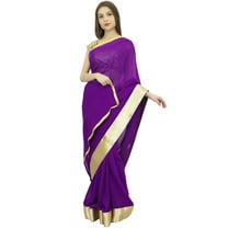 Atasi Indian Purple Sari Women's Designer Georgette Saree With Blouse Piece
