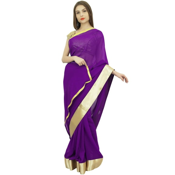 Atasi Indian Purple Sari Women's Designer Georgette Saree With Blouse Piece