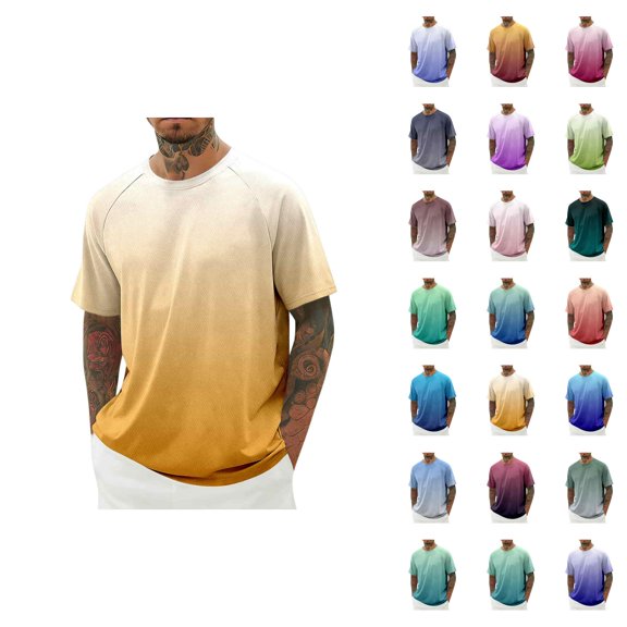 Mens T-Shirts Summer Raglan Short Sleeve Crewneck Lightweight Breathable Gradient Color Casual T Shirt