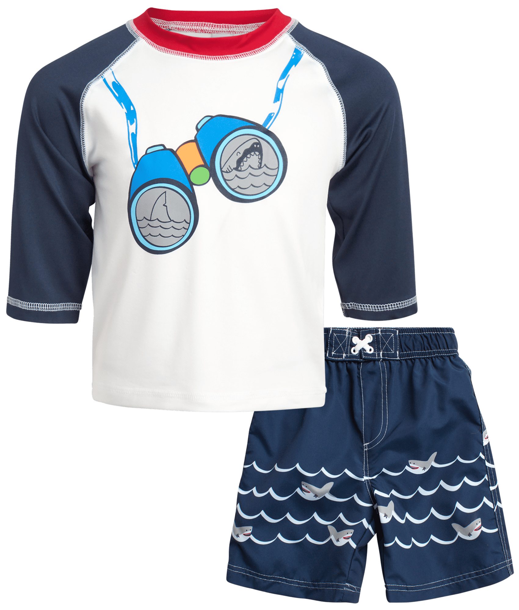 Rash Guard and Swimsuit Trunk Set with Matching Bucket Hat Wippette Boys 2-Piece UPF 50 