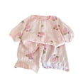 thumbnail image 2 of hengsof Girls Princess Pajamas Set, Summer Thin Fashion Pattern Printed Short Sleeve Crew Neck Top Soft Shorts Home Wear Set, 2 of 5