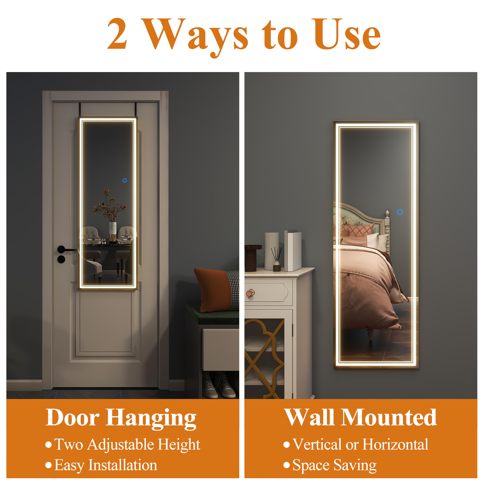 47"x16" Mordern Rectangle Hanging LED Mirror Door Mirror Vanity Mirror,Silver