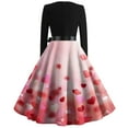 thumbnail image 3 of Fgvctg Valentine's Day Womens Dresses Dinner Vintage Cocktail Dress 1950s Cute Heart Graphic Crewneck Dresses Classy Date Night Romantic Long Sleeve Clothing Hepburn Outfits Pink 3XL, 3 of 3