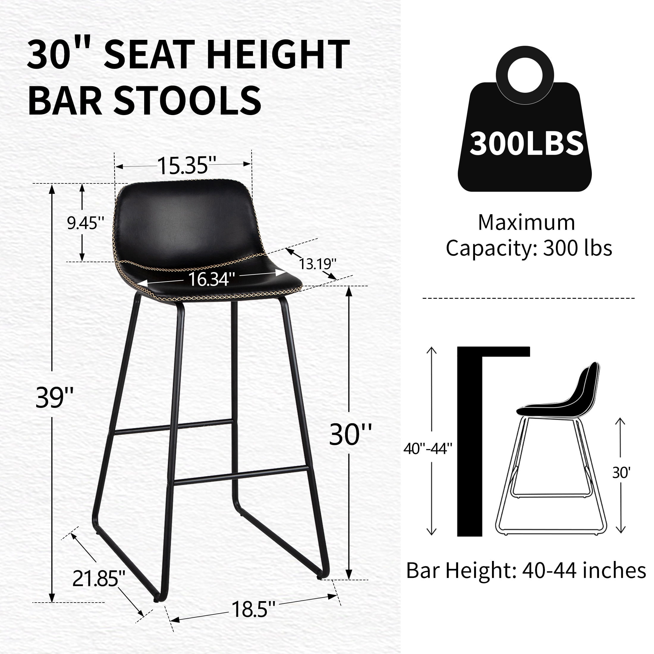 FIRAVOE Bar Stools Set of 3, 30 Inch Counter Height Bar Stools with Back, Faux Leather Modern Barstools High Bar Stools Chairs for Kitchen Island, Black