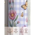 thumbnail image 6 of Pink Flowers Sheer Curtains 63 Inch Length 2 Panels Set Window Treatments, Spring Floral Butterfly Leaves Plants Blue Plaid Rod Pocket Semi Curtains for Living Room/Bedroom/Kitchen, 104"W x 63"L, 6 of 7