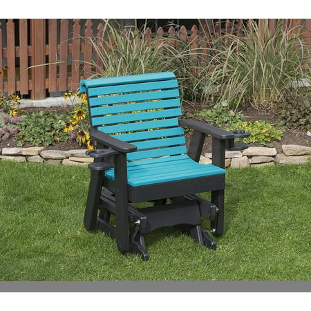 Amish Poly Lumber - Outdoor Exterior Aruba Blue Finish 2 Ft Poly Lumber Roll Back Everlasting Amish Crafted Traditional Glider With Cupholder Arms