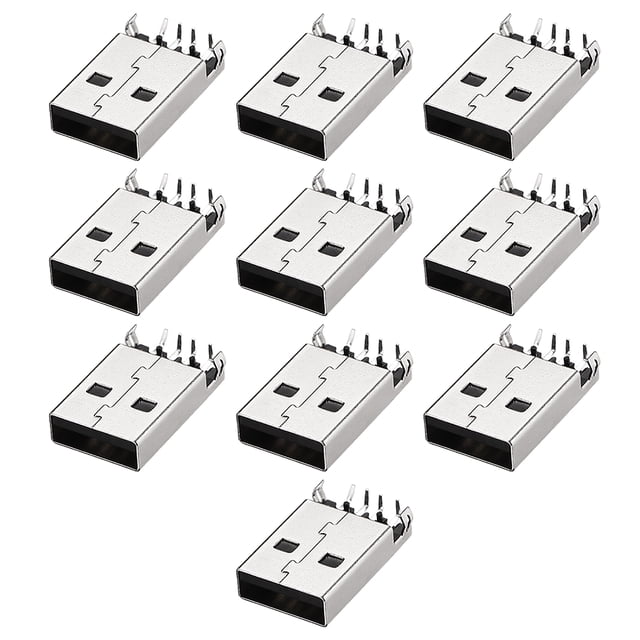 Unique Bargains PCB USB Connector A Type 2.0 Male Jack 90 Degree Straight Insert Sinking Plate 10Pcs