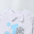 thumbnail image 3 of IBTOM CASTLE Toddler Baby Boy Winter Snowflake 1st Birthday Outfits Set Long Sleeve Romper Long Pants Suspenders Crown Fall Winter Clothes for Cake Smash Photo Props 1 Year White & 2pcs, 3 of 8