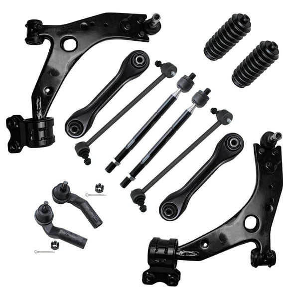 Detroit Axle - Front 12pc Control Arms Kit for 07-09 Mazda 3, 4 Front and Rear Control Arms 4 Outer Inner Tie Rods 2 Boots 2 Sway Bar Links 2007 2008 2009 Replacement