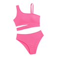 thumbnail image 3 of Ruyang Girls Solid Bikini Swimsuit One Wide Strap Cutout Waist Tops and Trunks Bathing Suit Summer Quick Dry Pool Swim Outfits, 3 of 8