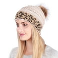 thumbnail image 2 of BJUTIR Fashion Hats For Adult Cable Knit Pom Poms Lined Rolled Hems Leopard Print, 2 of 7