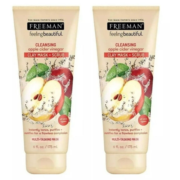 Freeman Facial Apple Cider Vinegar Clay Mask   Scrub 6 oz./175 mL- 2 Pack