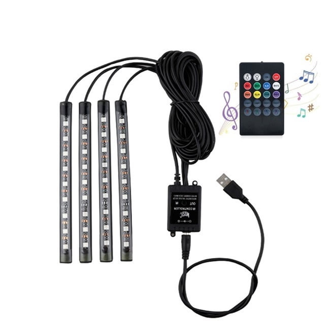 Riwesomey Tiras de luces LED para coche que cambian de Color debajo de la ventana del salpicadero, lámpara de ambiente con Control remoto, decoración Bombillas para automóviles 36smd USB-Port