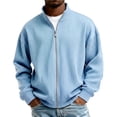thumbnail image 2 of Men Vertical Rib Knit Jackets Liweisiy Full Zip Stand Collar Oversized Long Sleeve Coat Casual Cardigan Coat Sky Blue 4XL, 2 of 8