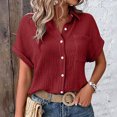 thumbnail image 2 of YDFCWXW Button Down Dressy Shirts for Womens Gauze Shirts Casual Short Sleeve Textured Collared Summer Work Blouse Clothes , XL, 2 of 8