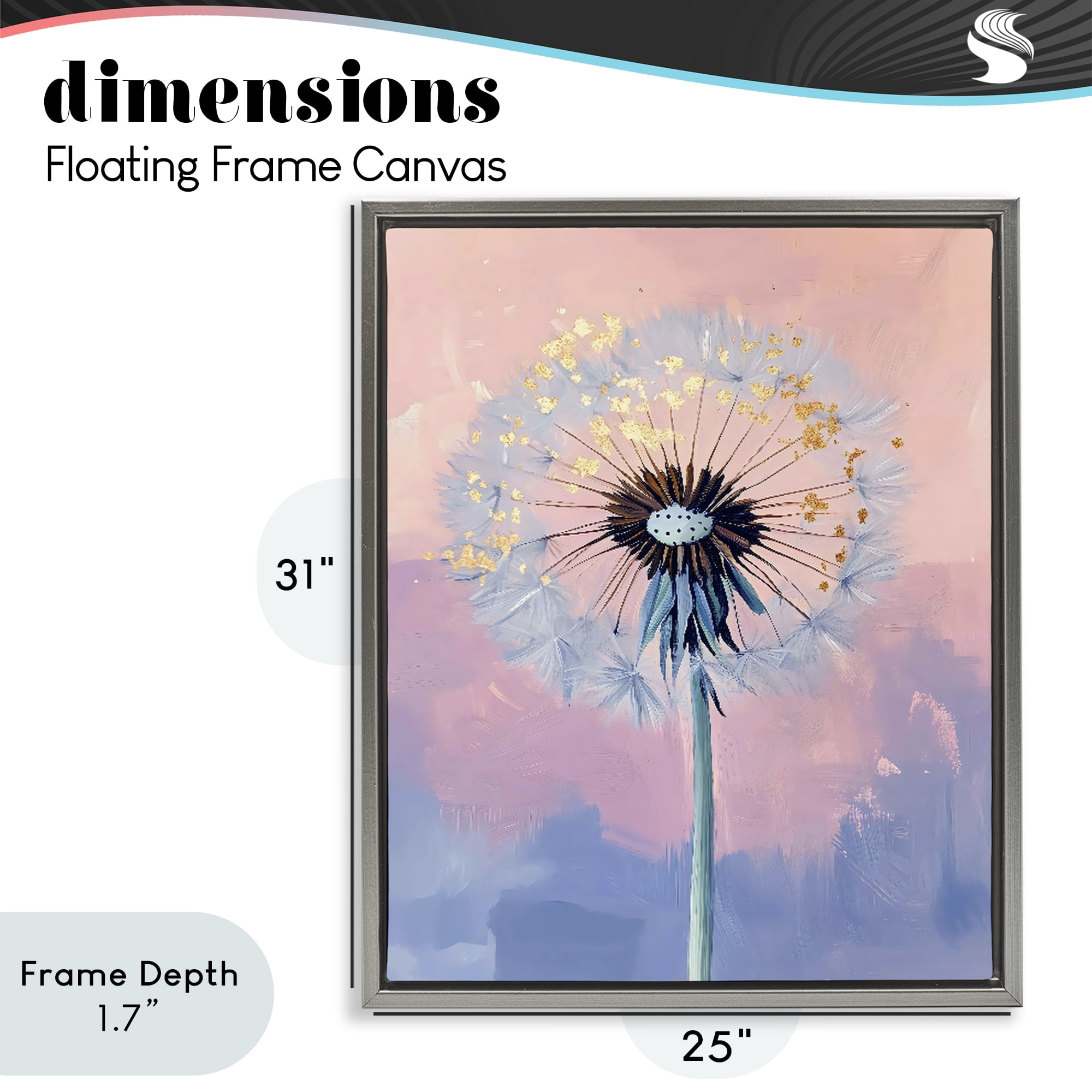 Stupell Industries Pastel Dandelion with Gold Seeds Gray Framed Floater Canvas Wall Art, design by The Prints Vibe