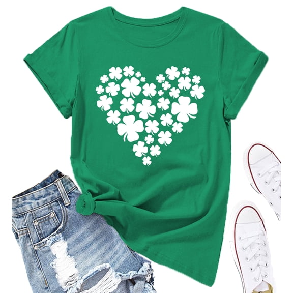 St. Patrick's Day Shirts for Women Shamrock Heart Graphic Tees St Patty's Lucky T-Shirt Irish Tops