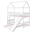 thumbnail image 4 of Kacho House Bunk Bed with Slide, Floor Bunk Bed Twin Over Twin with Safety Guardrails and Roof Design for Teens, s, Bedroom Furniture Easy Assembly, Lower Bed Convertible, White, 4 of 9