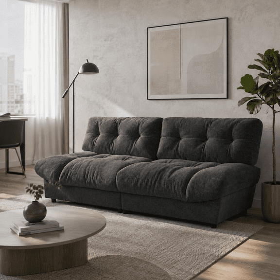 CANVORA 80" Cloud-Style Loveseat Sofa, Chenille Deep Seat Couch with Pillow Armrests for Small Spaces, Dark Gray
