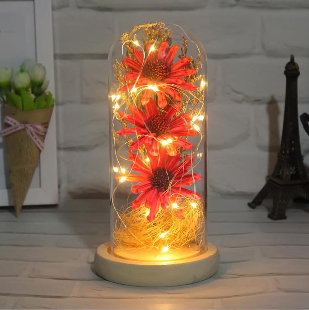 BRONGSLEET Artificial Sunflower in Glass Dome LED Flower Lamp Enchanted