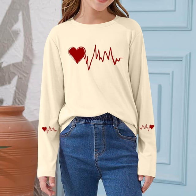 Blusas y camisas de manga larga con cuello redondo CUHK Top estampado de cuello redondo para primavera y verano Jersey informal Camisa básica de manga larga para niños y niñas Blusa de poliéster para