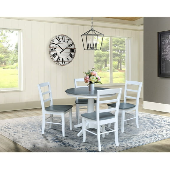 36 in. Wood Dining Table with 4 Madrid Ladderback Chairs in White/Heather Gray