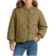 thumbnail image 2 of Spazoro Girls Quilted Bomber Jacket with Side Pockets, Long Sleeve Warm Stand Collar Snap Button Casual Padded Outerwear Coat Green Size 5-6, 2 of 8
