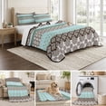 thumbnail image 6 of Full Quilt Set 78''x90'', Boho Geometric Lightweight Summer Bedspread Coverlet Set with 2 Pillow Shams, Turquoise Green Brown Tribal Stripes Breathable All Season Quilt Bedding for Bedroom/Guest Room, 6 of 9