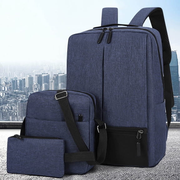 Fashion Three-piece Backpack Backpack Male Business Usb Charging Laptop Bag High-capacity Students Bag, Computer Bag