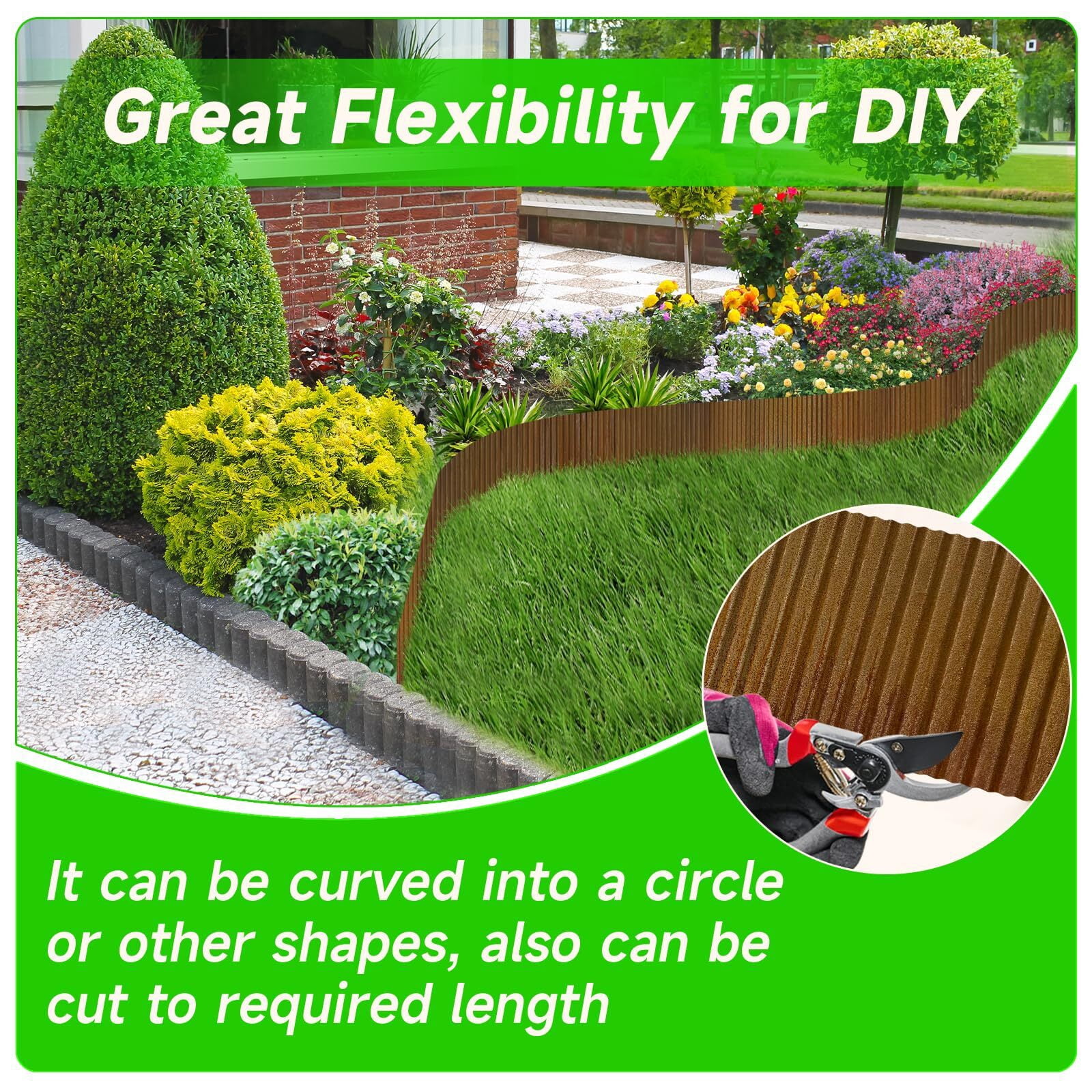 GTSABWAY 8"×20Ft Heavy Duty Corrugated Galvanized Steel Garden Landscape Edging, Flexible Hemmed Border for Weed & Mulch Control, Flower Beds Lawn & Tree Surrounds, Rusty