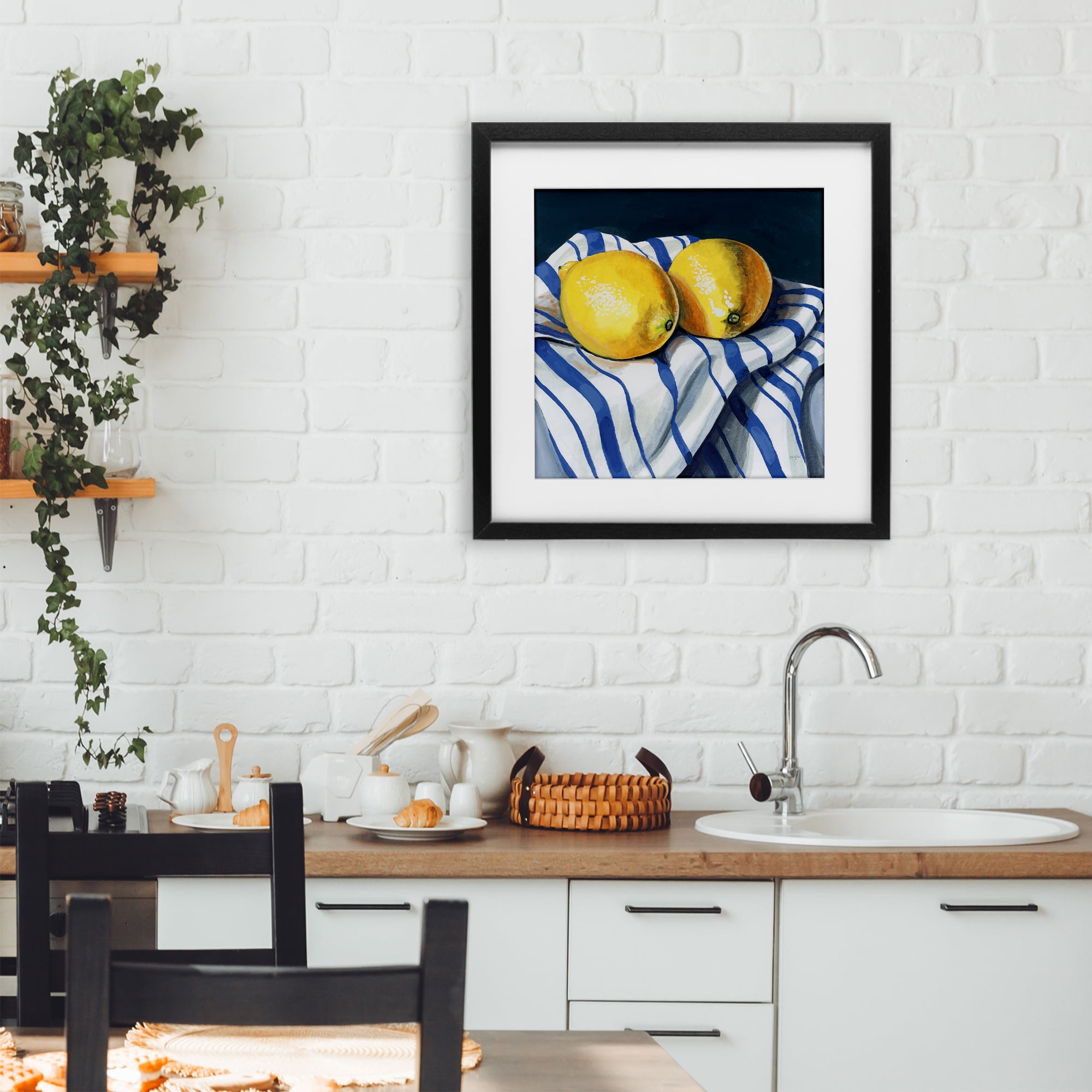 Stupell Industries Fresh Kitchen Lemons on Dishtowel Black Framed Print Under Glass, design by Kate Jarvik Birch