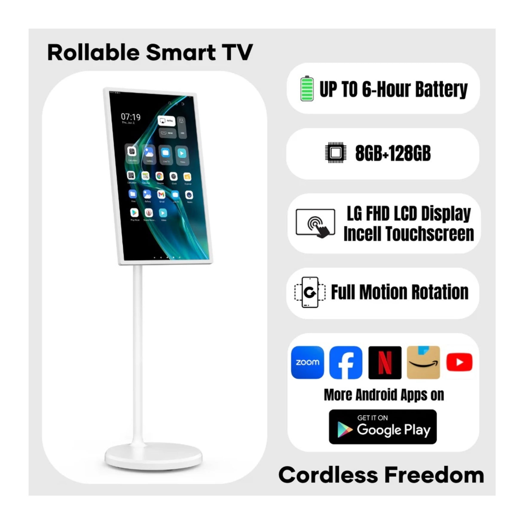 Cozyla 32-inch Full HD 1080p Tablet TV with Google Play Store and Full Swivel Rotation (White)