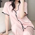 thumbnail image 3 of Diufon Pajama Sets for Women V Neck Short Sleeve Button Down Tops Elastic Waist Lounge Pants Sets, 3 of 6