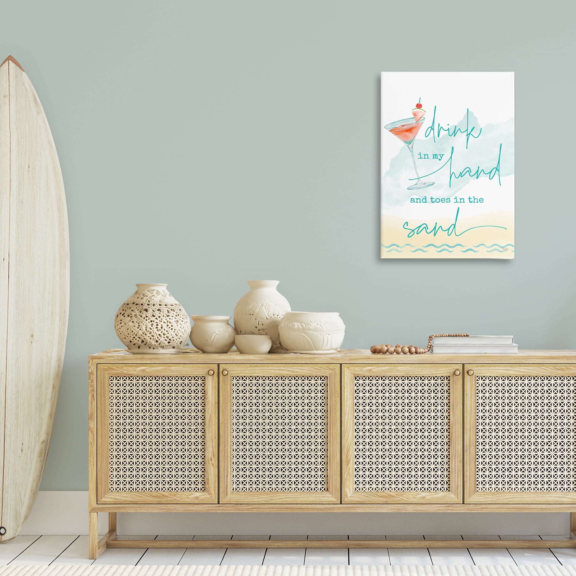 Stupell Industries Drink & Sand Beach Sentiment Text & Numbers Painting Wrapped Canvas Art Print Wall Art, 24 x 36