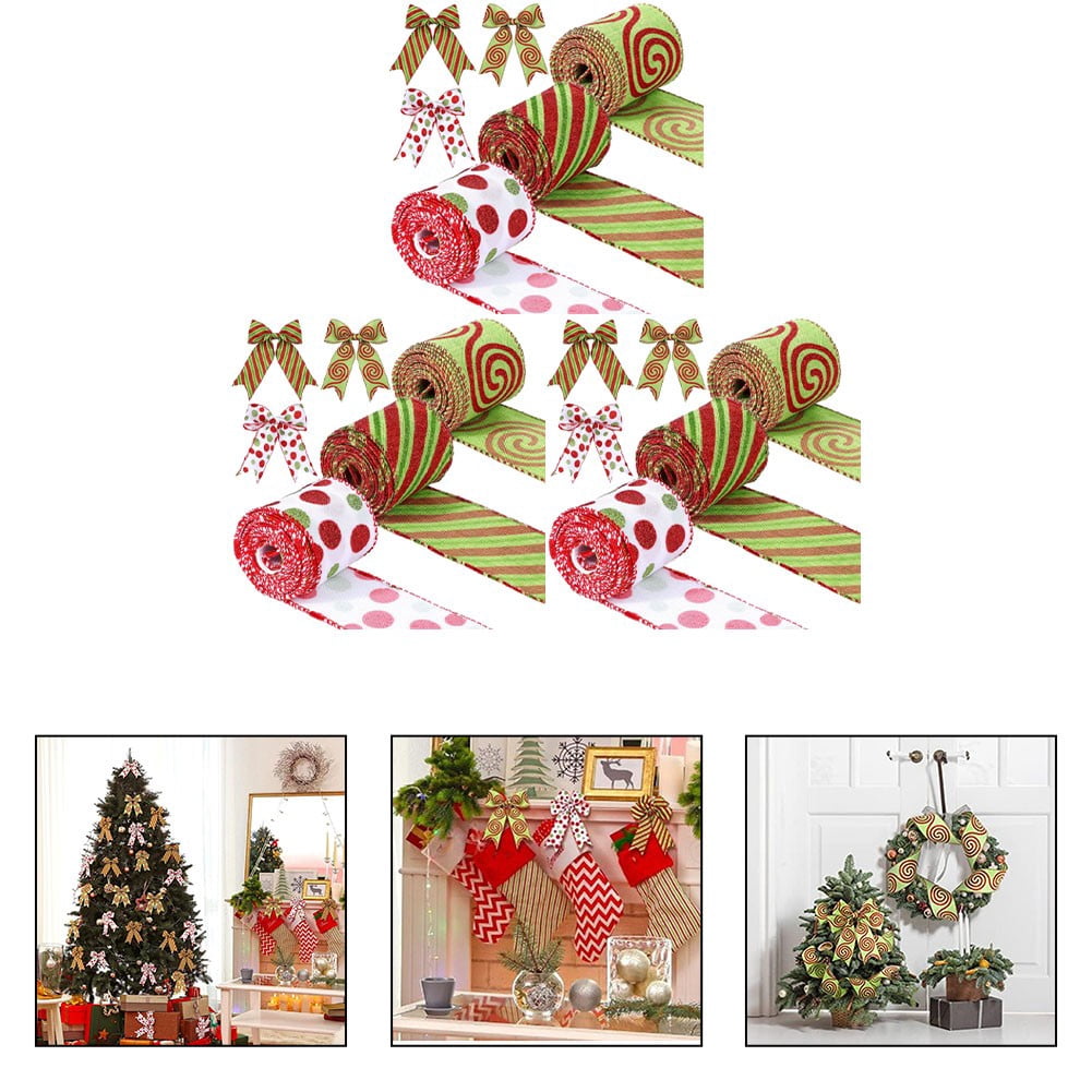 3Pcs 6.3Cm Christmas Ribbons Red Green Dot Wired Edge Ribbon Burlap Ribbons Crafts Ribbons For Christmas Bow Christmas Diy Decor