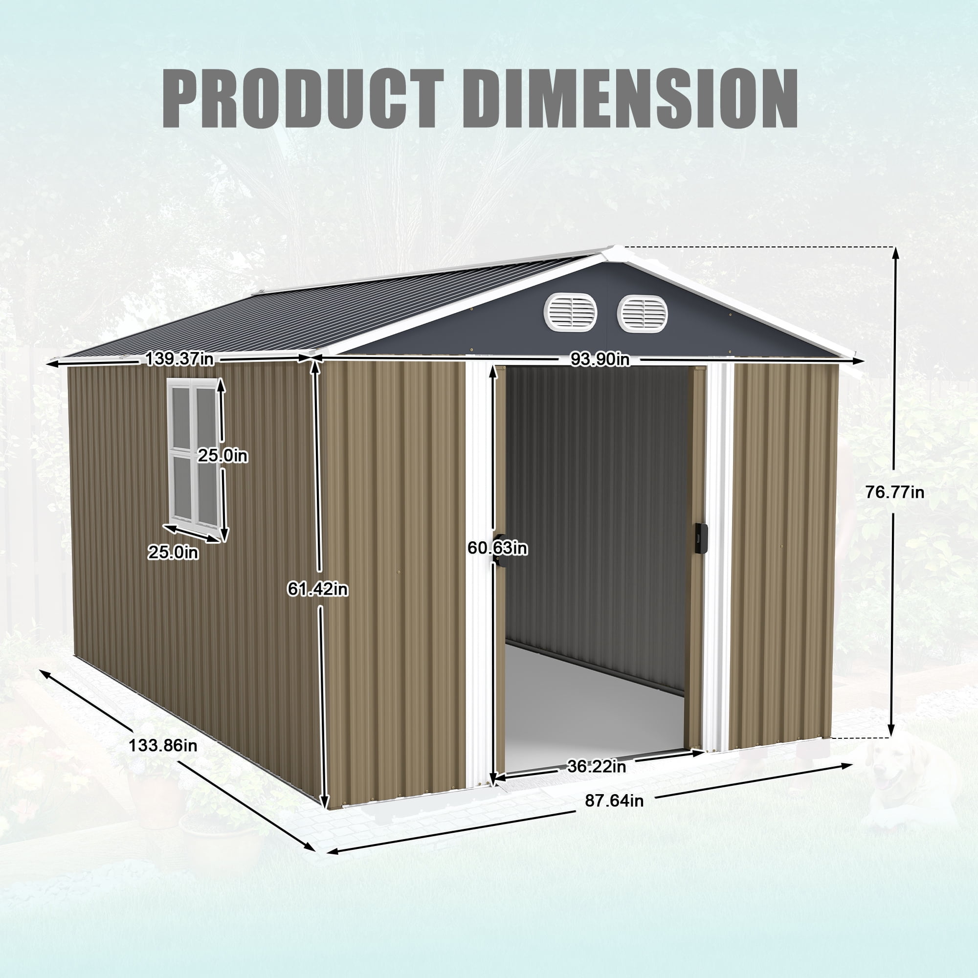 Leumius 8x12 FT Outdoor Metal Storage Shed, Large Storage Sheds with Sturdy Frame Structure, Metal Garden Tool Shed with Lockable Door for Garden Lawn Backyard Brown
