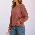 thumbnail image 3 of ABATAB Womens Long Sleeve Shirts Lace Tops Business Casual Fall Fashion Outfits Clothes Ribbed Knitted Hollow Sleeve Fashion Pullover(X-Large,Watermelon Red), 3 of 6