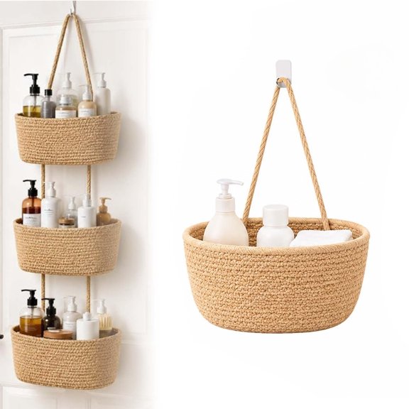 Woven Cotton 3-Tier Over-the-Door Basket – Wall-Mounted Storage Organizer, Space-Saving Hanging Baskets, Foldable and Washable for Clutter-Free Home