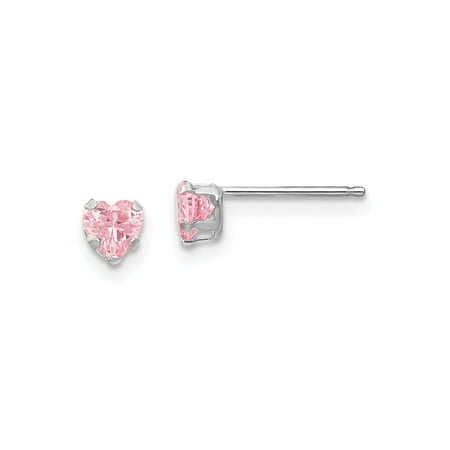 14k White Gold Madi K Childrens 4mm Pink Cz Heart Earrings 4x4 Mm 14k White Gold Madi K Childrens 4mm Pink Cz Heart Earrings 4x4 Mm
