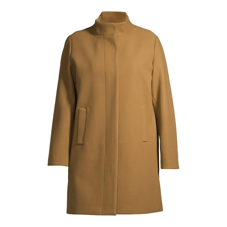 Time and Tru Women's Plus Size Faux Wool Funnel Neck Coat - Walmart.com