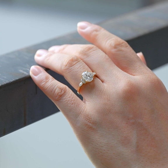 vylahjewellery Vermeil Yellow Gold Proposal Ring Oval Shape Engagement Ring for Women Side Stone Moissanite Anniversary Rings Classic Wedding Ring
