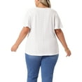 thumbnail image 3 of Agnes Orinda Women's Plus Size T-Shirt Crew Neck Loose Fit Ruffle Sleeve Summer Hollow Casual Blouses Tops 3X White, 3 of 6