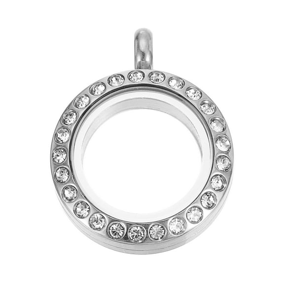 Living Floating Memory Locket, 13.7mm Stainless Steel Round Glass Locket, Silver
